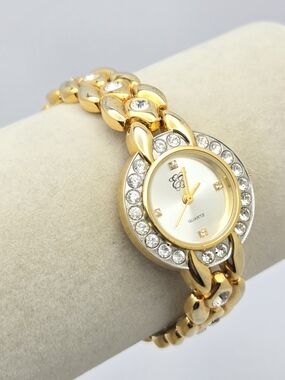 Vintage Elizabeth Taylor ET Gold Tone Rhinestone Bracelet Watch | Needs Battery